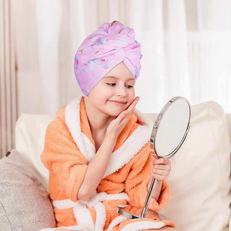 FIOBEE Microfiber Hair Towel Wrap for Kids Rapid Drying Turbans for Wet Hair with Button Women & Girls Long, Curly Hair Pack of 2, Pink - Image 4
